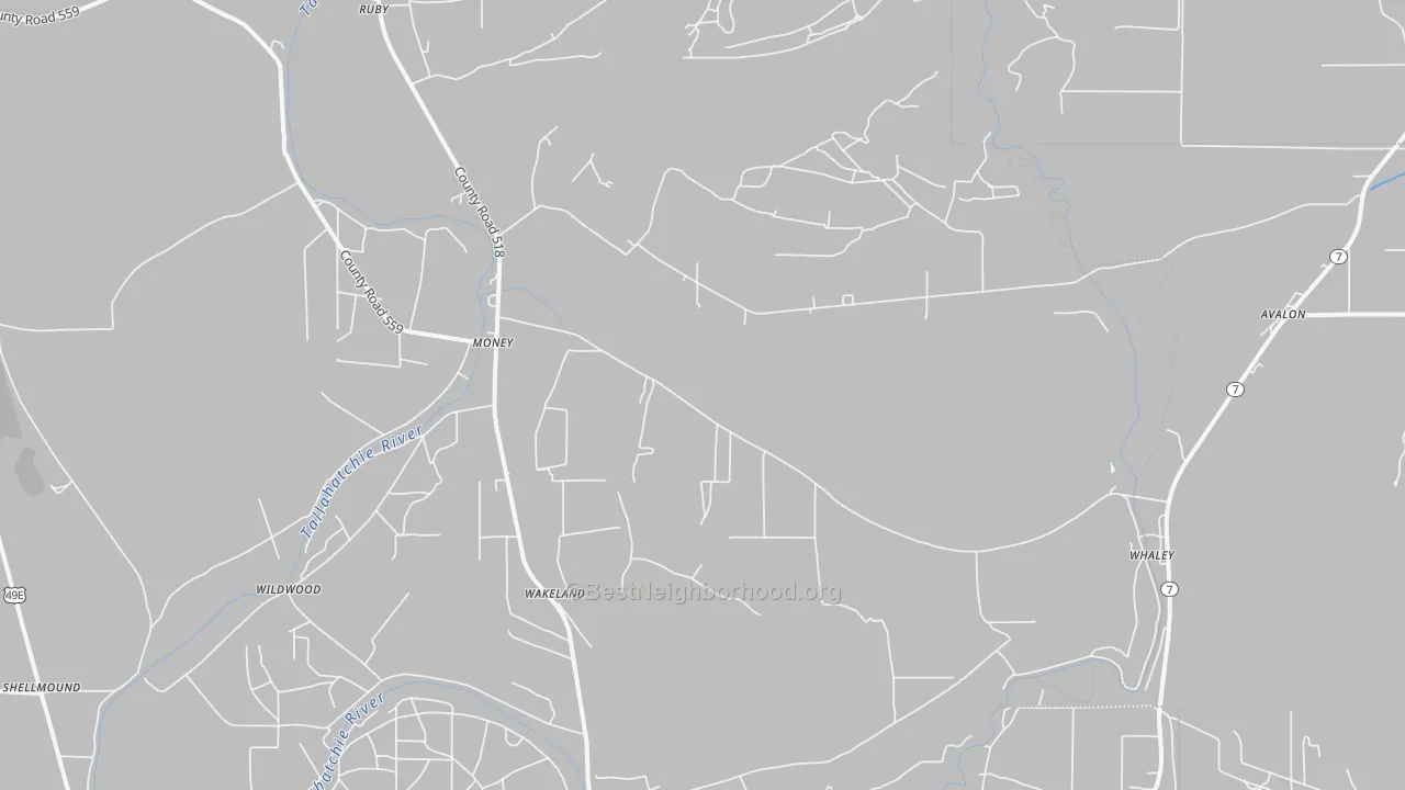 Bike Grade map of Money, MS