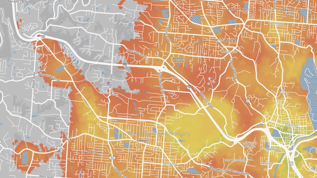 Bike Grade map of Monfort Heights South, Cincinnati, OH