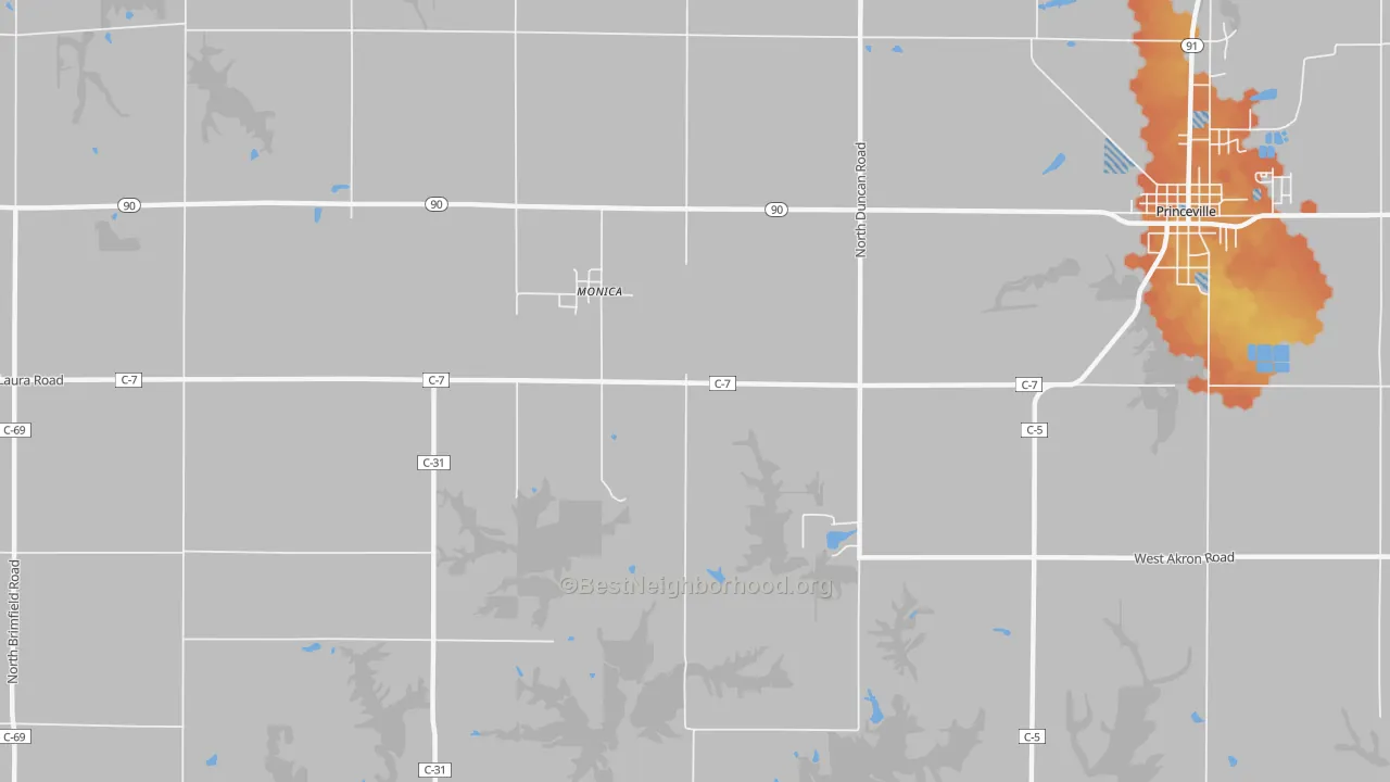 Bike Grade map of Monica, IL