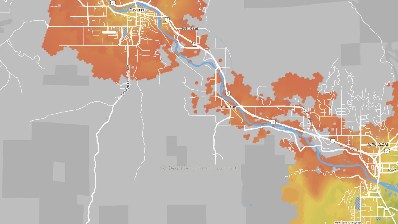 Bike Grade map of Monitor, WA