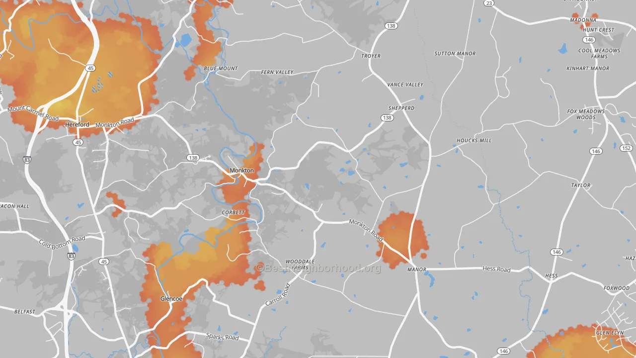 Bike Grade map of Monkton, MD