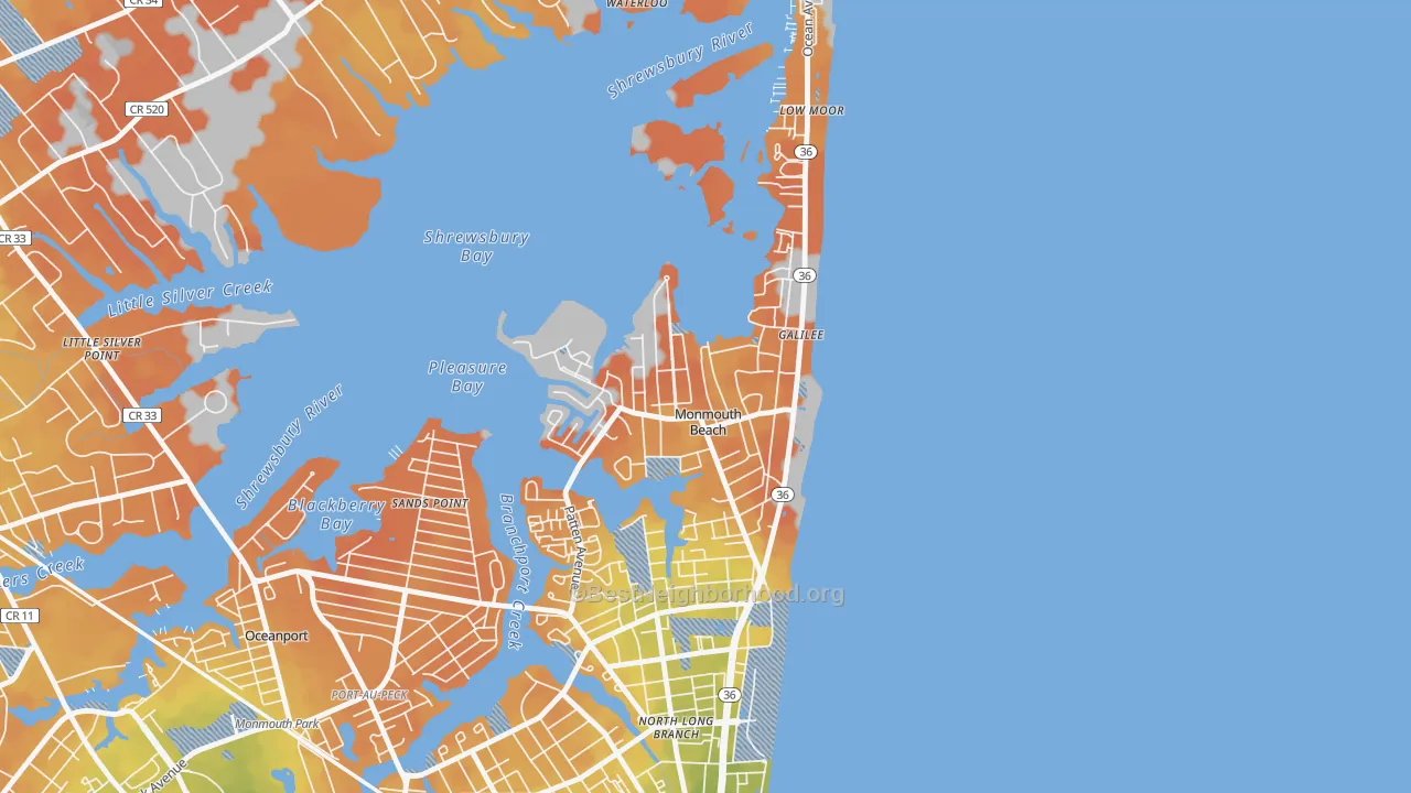 Bike Grade map of Monmouth Beach, NJ