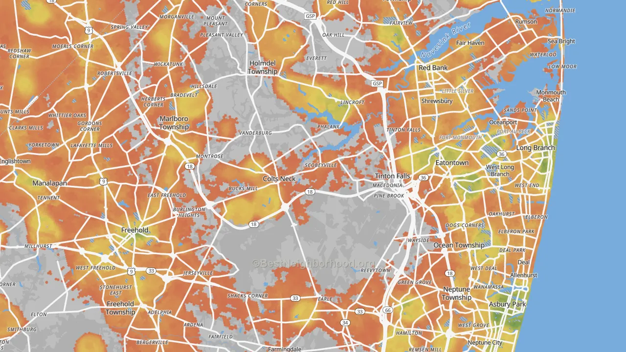Bike Grade map of Monmouth County, NJ