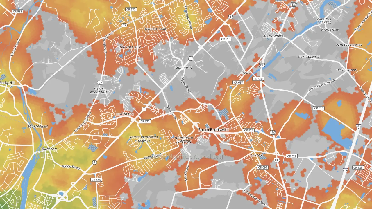 Bike Grade map of Monmouth Junction, NJ