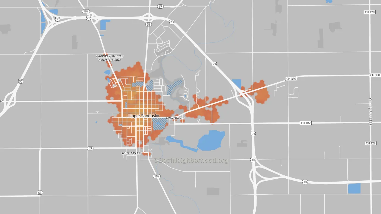 Bike Grade map of Mononcue, OH