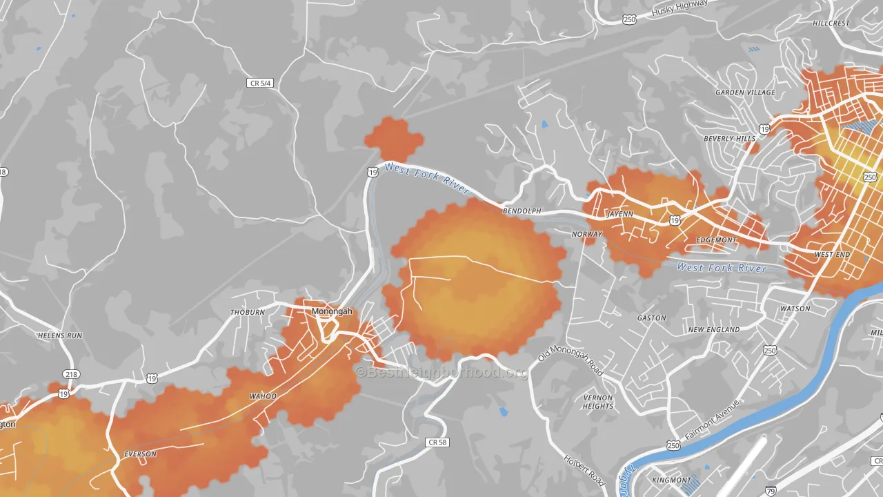 Bike Grade map of Monongah, WV
