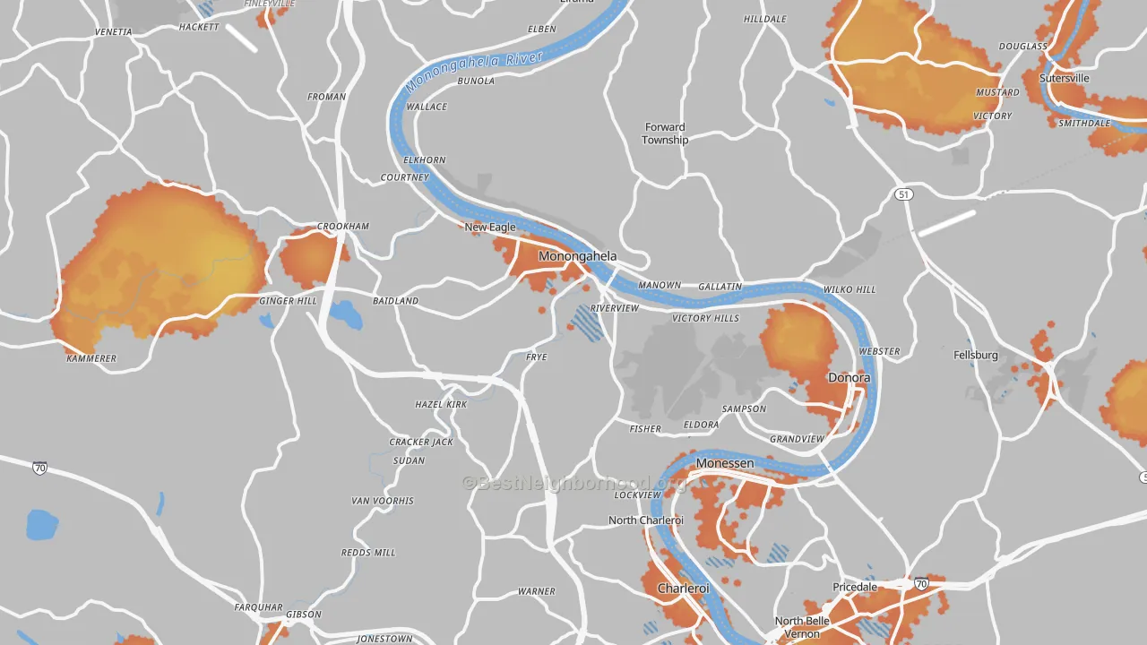 Bike Grade map of Monongahela, PA