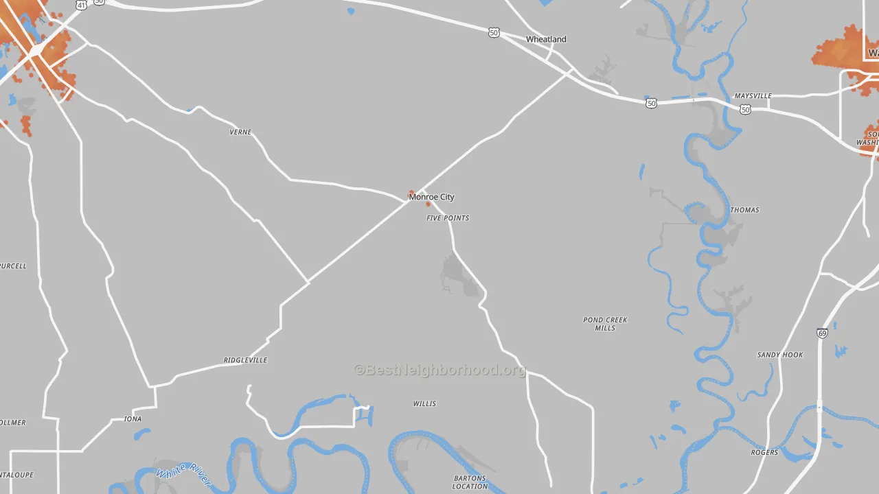 Bike Grade map of Monroe City, IN