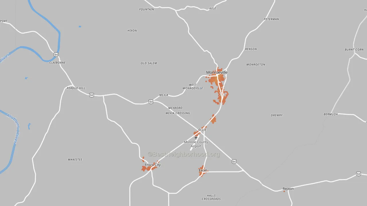 Bike Grade map of Monroe County, AL