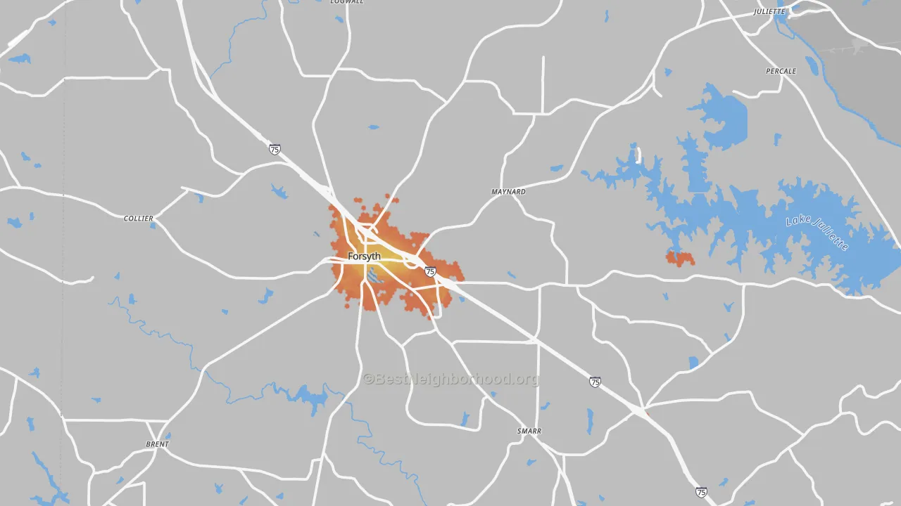 Bike Grade map of Monroe County, GA