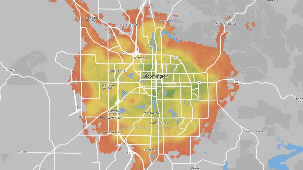 Bike Grade map of Monroe County, IN