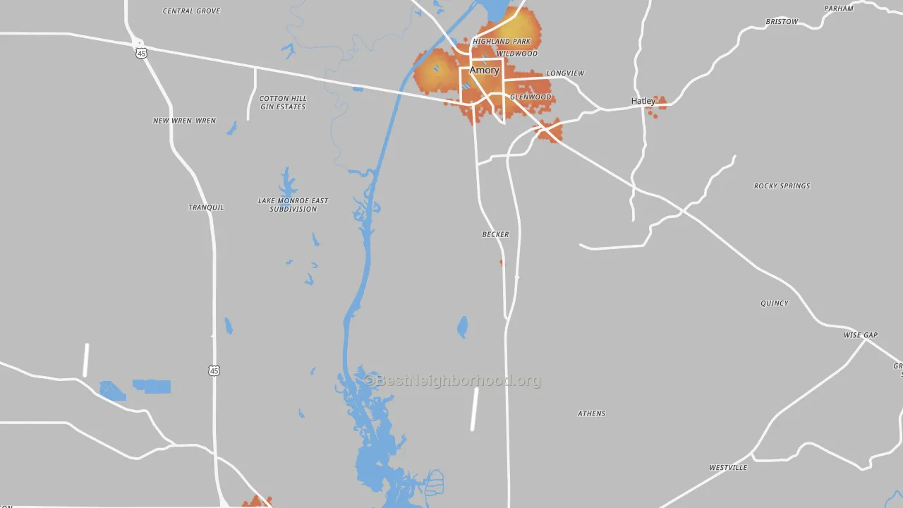 Bike Grade map of Monroe County, MS