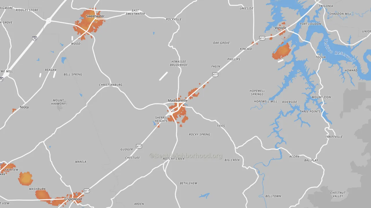 Bike Grade map of Monroe County, TN