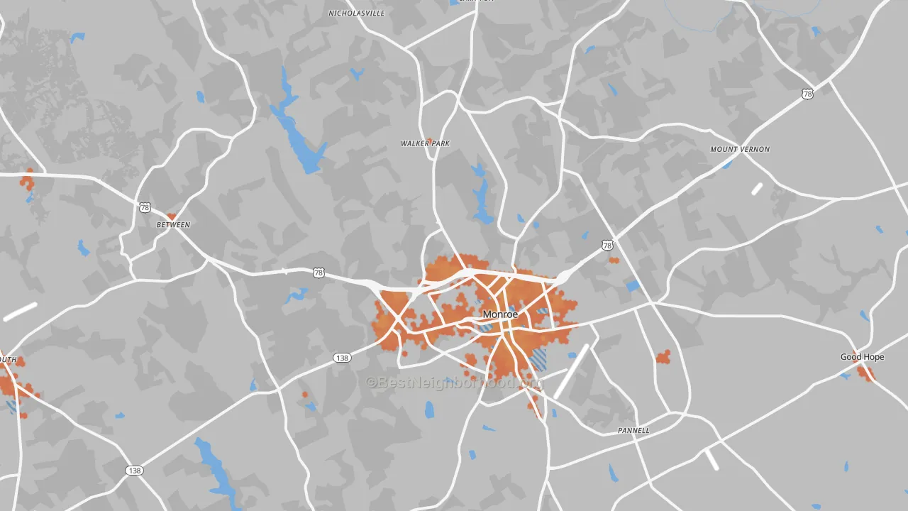Bike Grade map of Monroe, GA