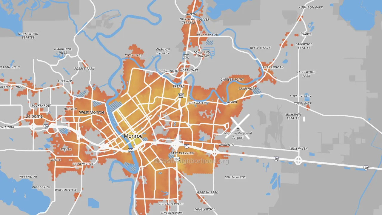 Bike Grade map of Monroe, LA