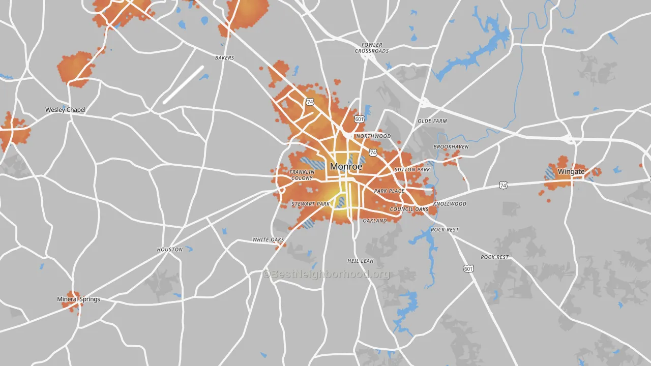 Bike Grade map of Monroe, NC
