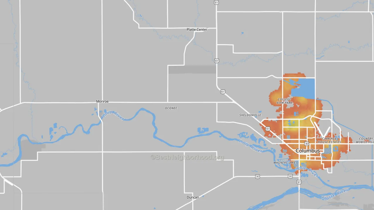Bike Grade map of Monroe, NE