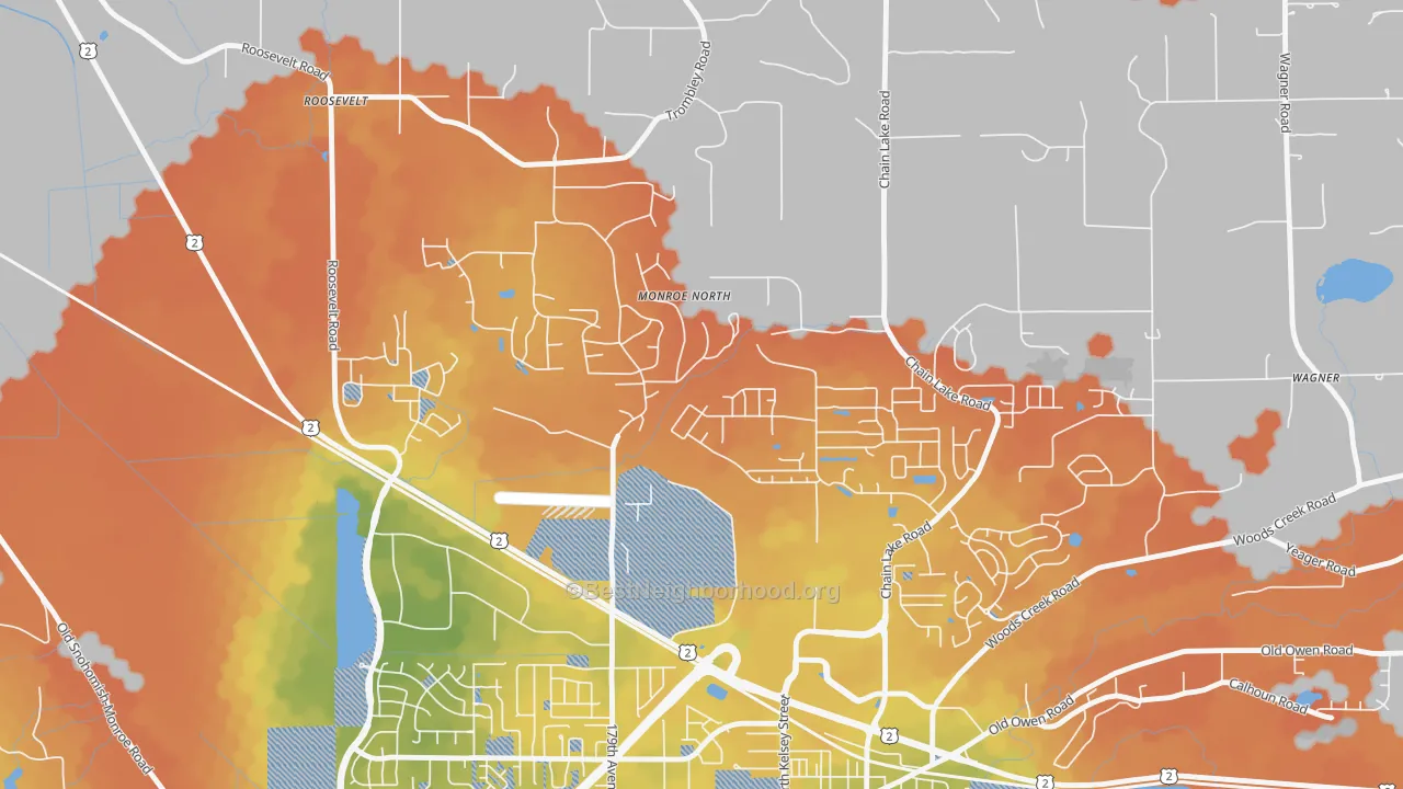 Bike Grade map of Monroe North, WA