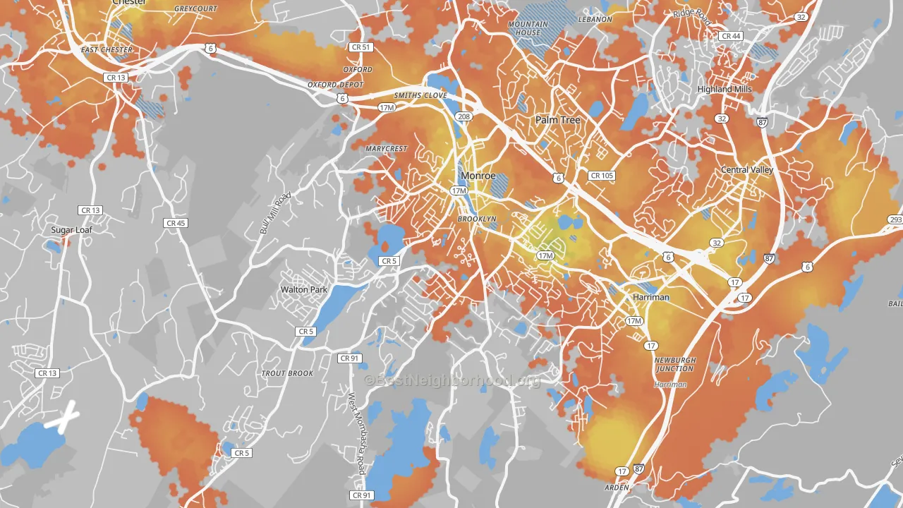 Bike Grade map of Monroe, NY
