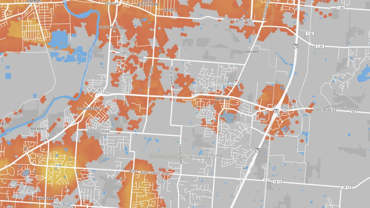 Bike Grade map of Monroe, OH