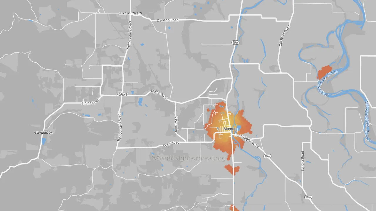 Bike Grade map of Monroe, OR