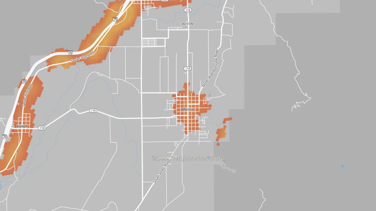 Bike Grade map of Monroe, UT