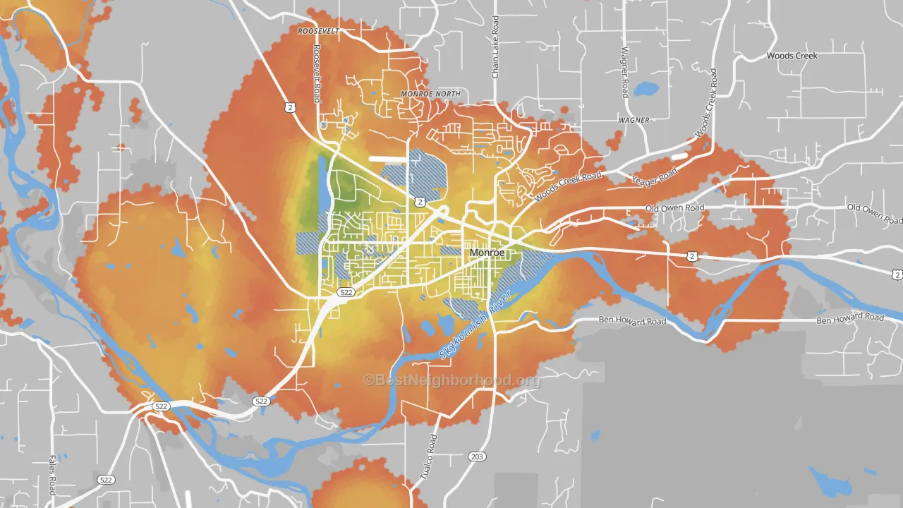 Bike Grade map of Monroe, WA