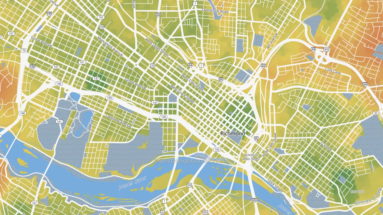 Bike Grade map of Monroe Ward, Richmond, VA