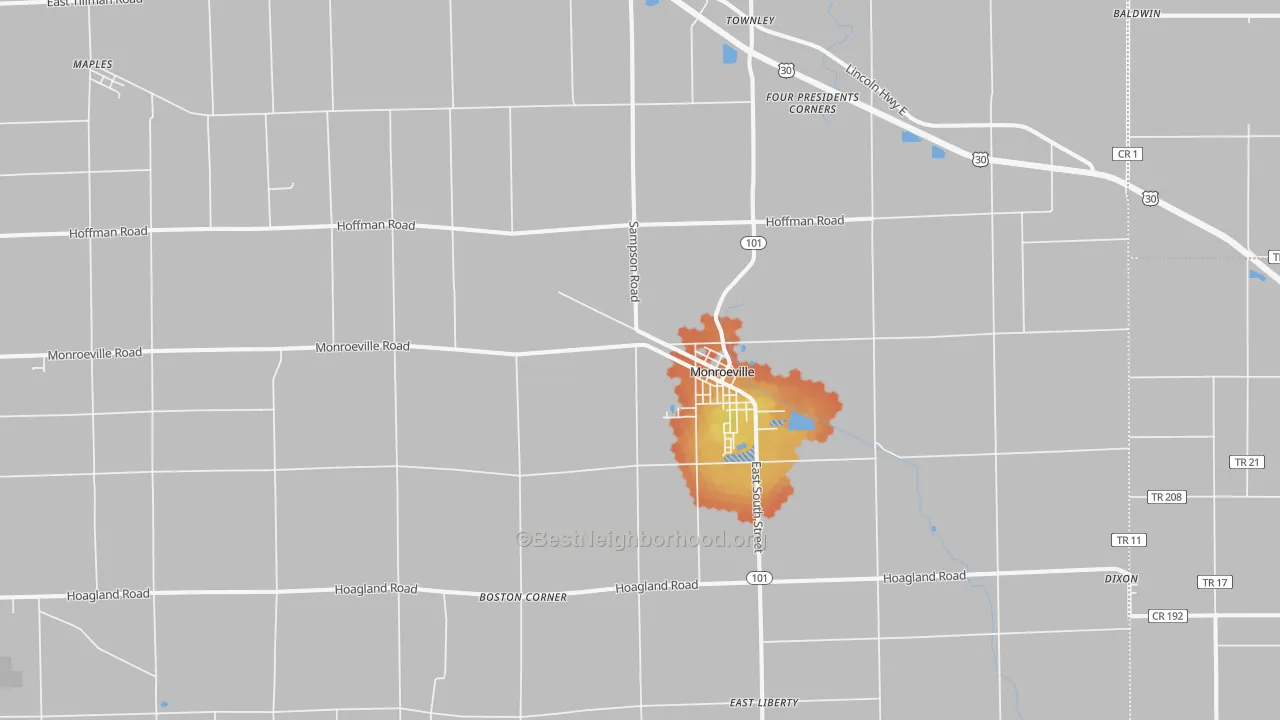 Bike Grade map of Monroeville, IN