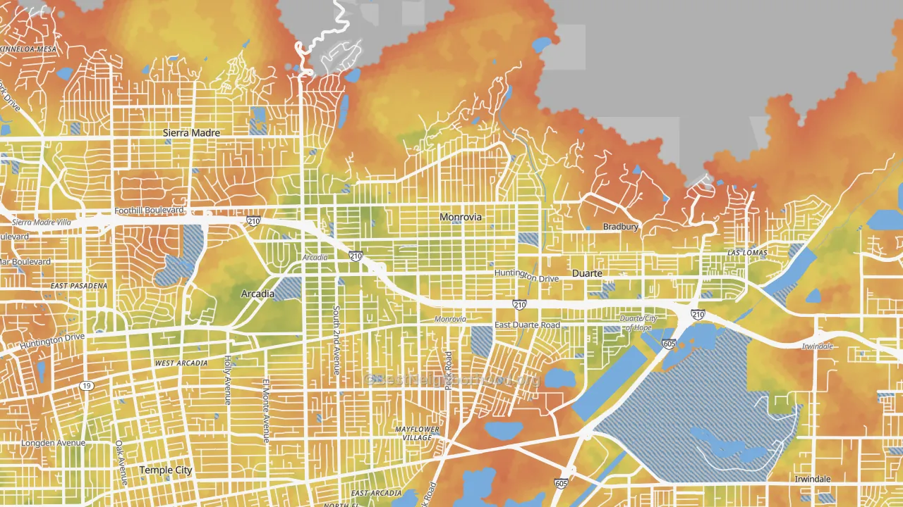 Bike Grade map of Monrovia, CA