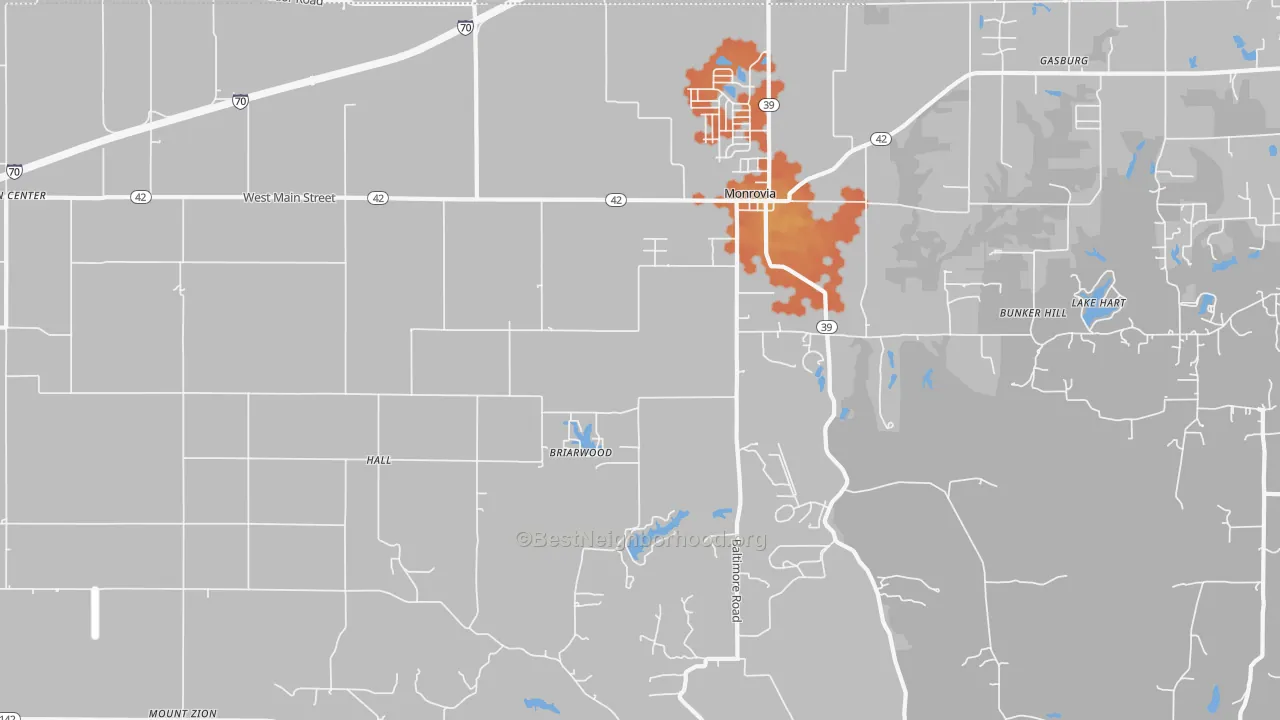 Bike Grade map of Monrovia, IN