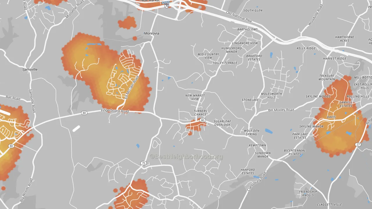 Bike Grade map of Monrovia, MD