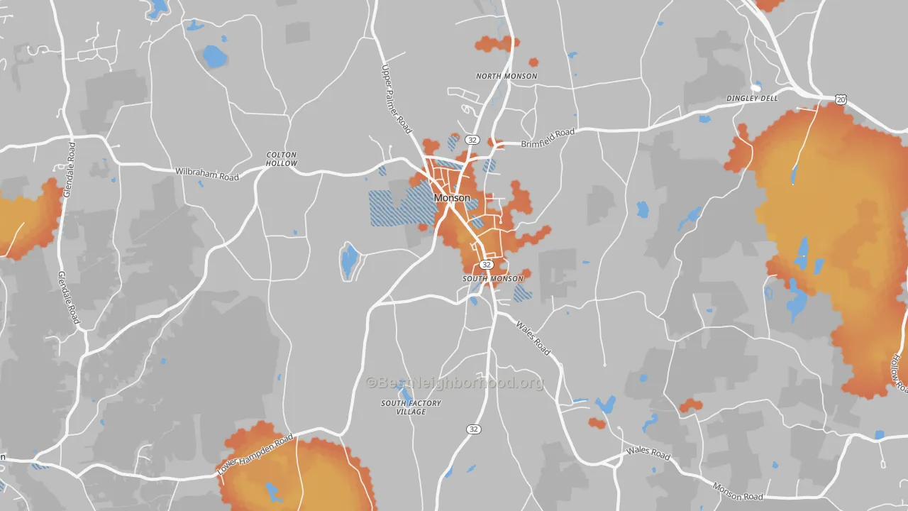 Bike Grade map of Monson, MA