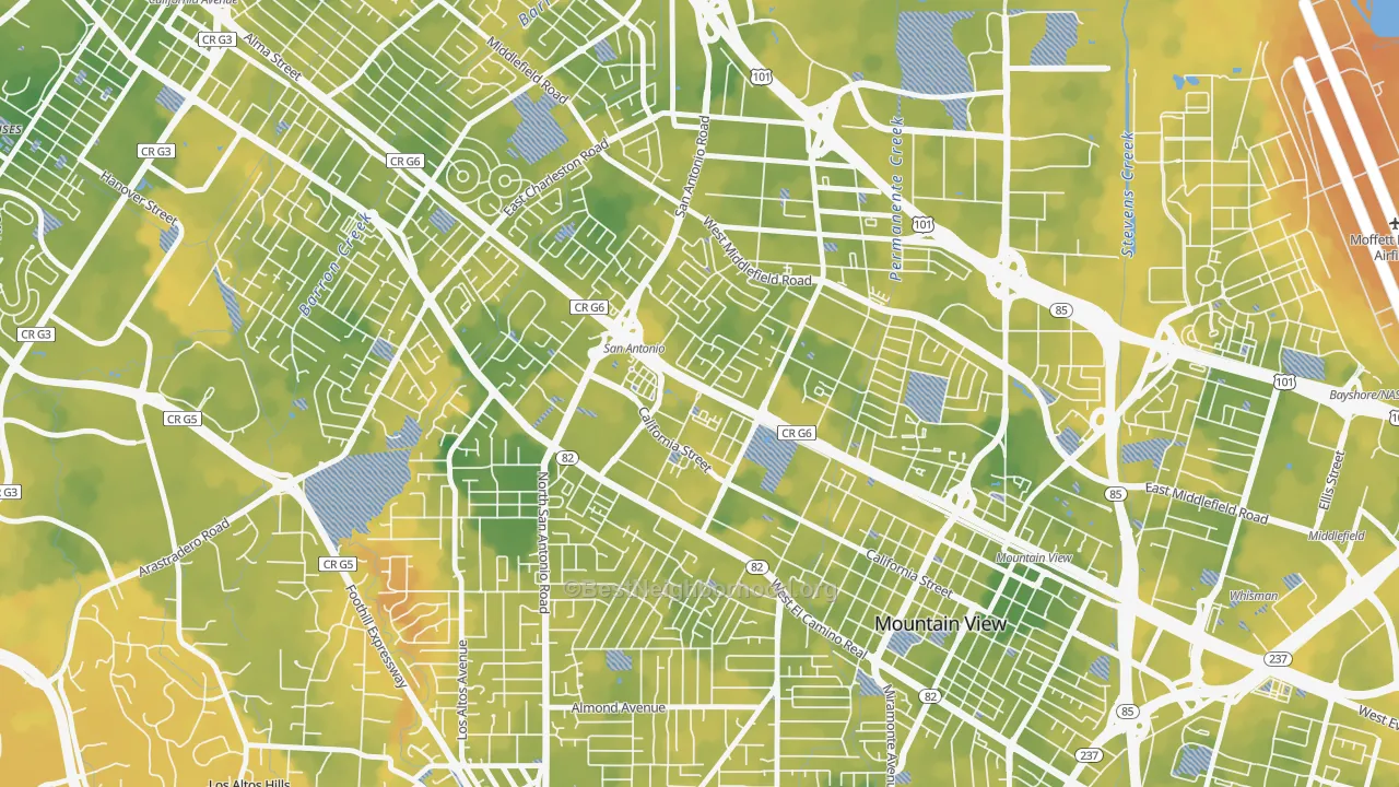 Bike Grade map of Monta Loma, Mountain View, CA