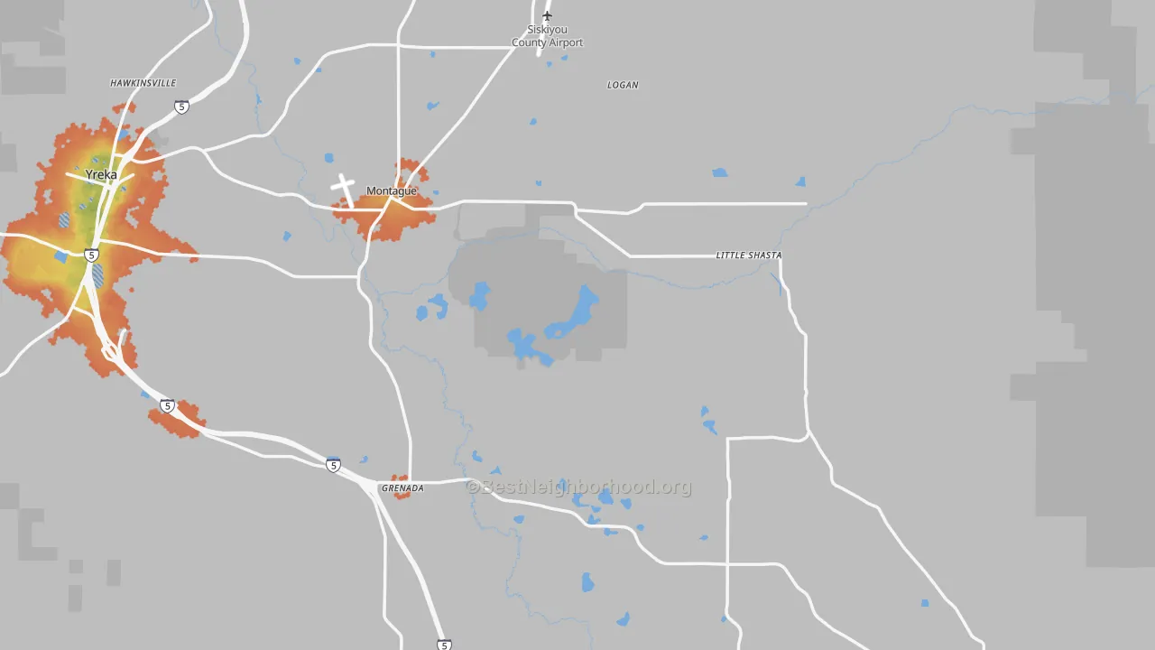 Bike Grade map of Montague, CA