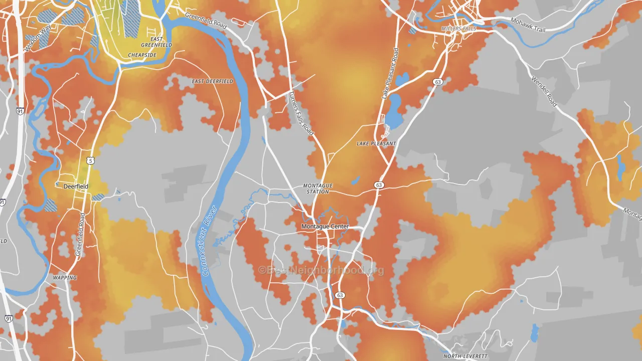 Bike Grade map of Montague, MA