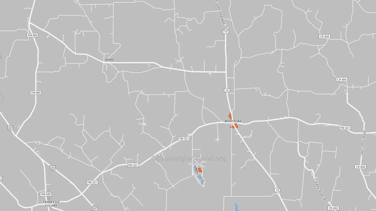 Bike Grade map of Montalba, TX