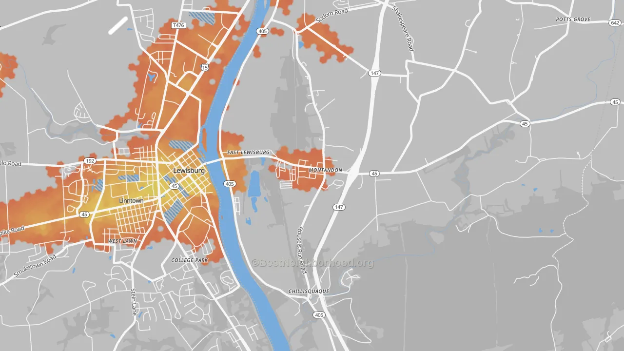 Bike Grade map of Montandon, PA