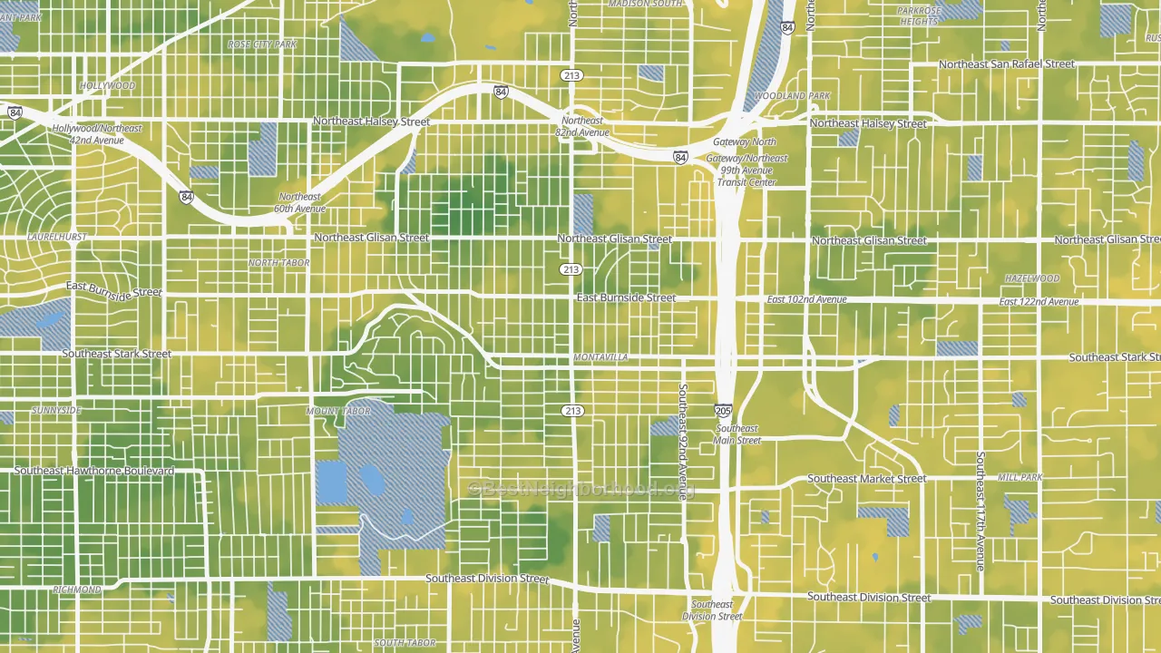 Bike Grade map of Montavilla, Portland, OR