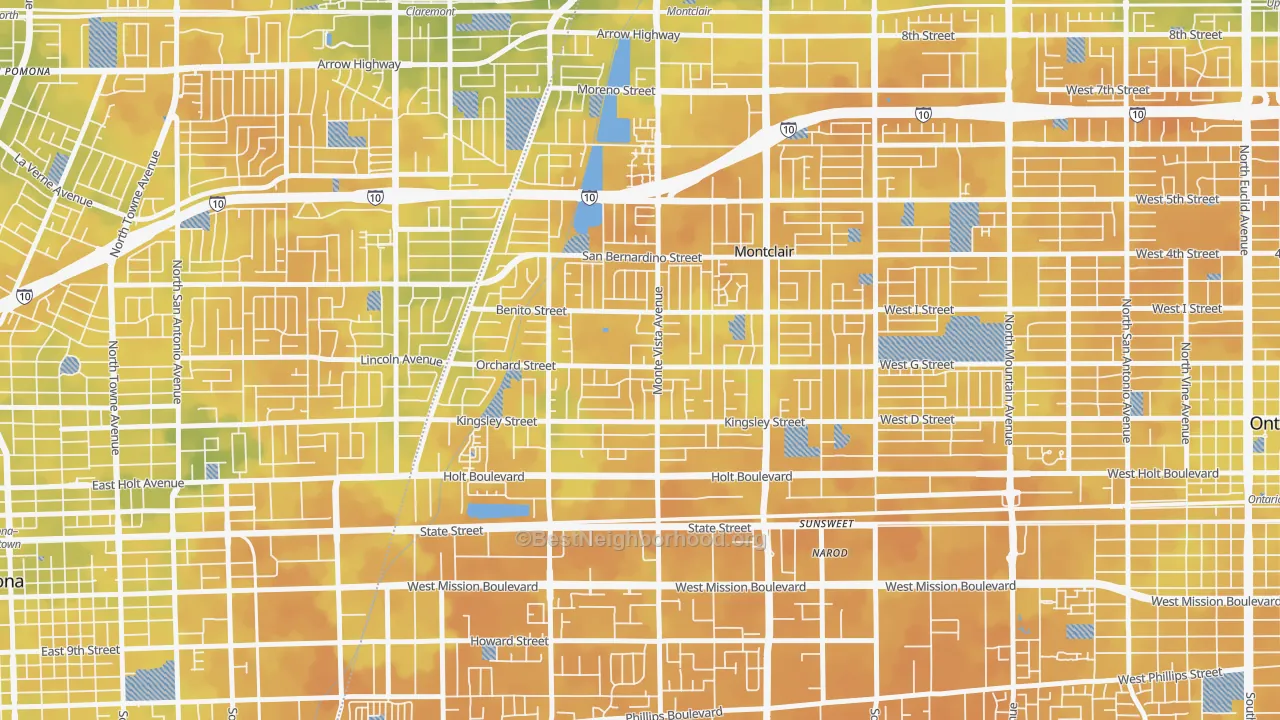 Bike Grade map of Montclair, CA