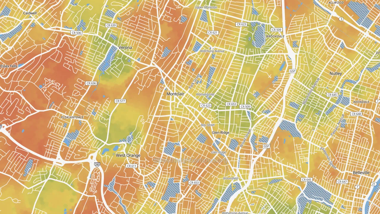 Bike Grade map of Montclair, NJ