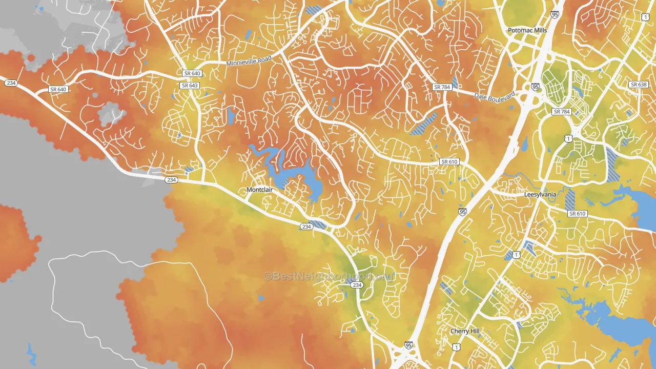 Bike Grade map of Montclair, VA