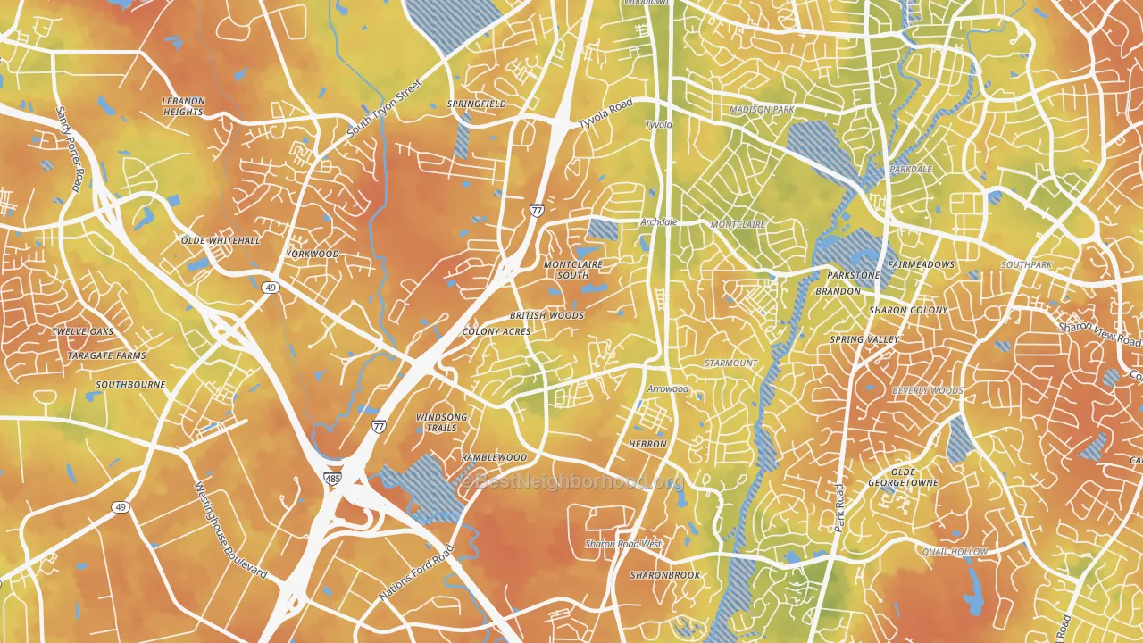 Bike Grade map of Montclaire South, Charlotte, NC