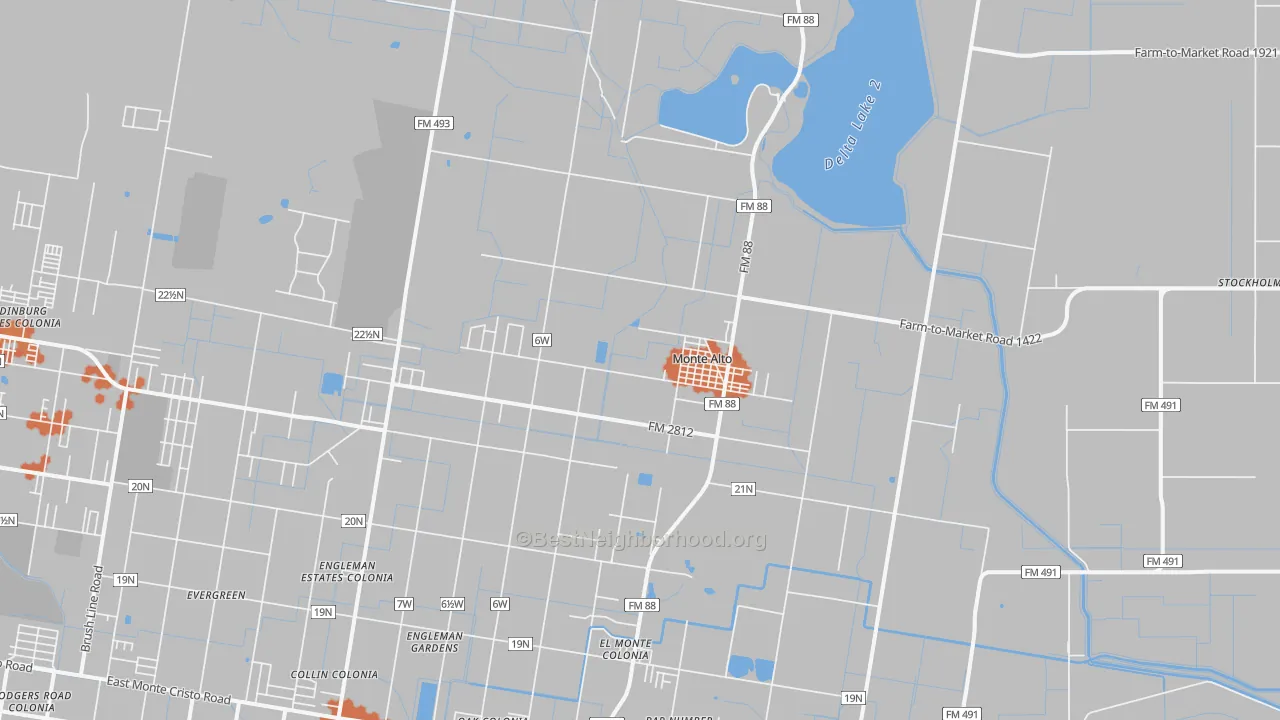 Bike Grade map of Monte Alto, TX