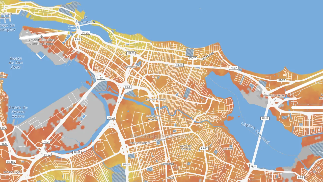 Bike Grade map of Monte Flores, San Juan, PR