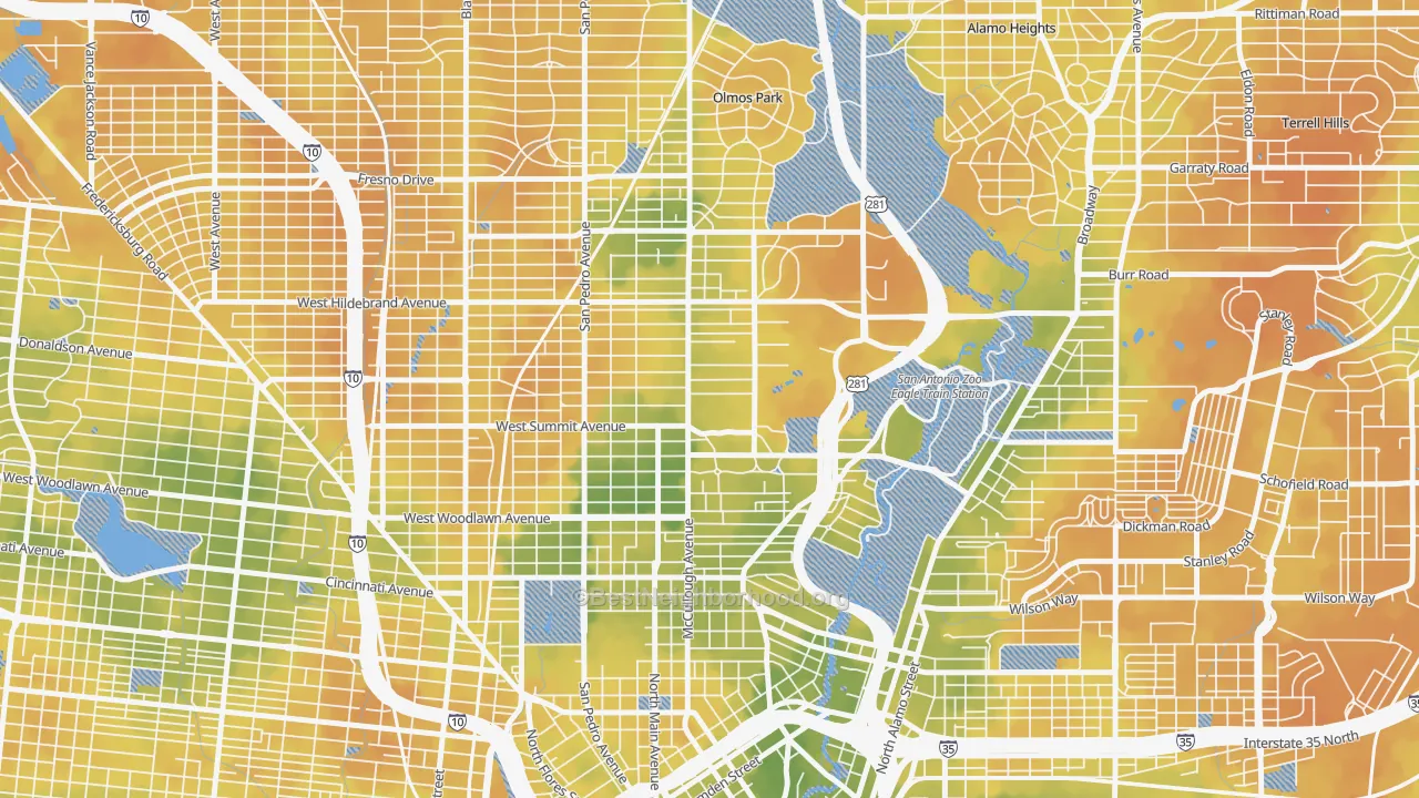 Bike Grade map of Monte Vista, San Antonio, TX