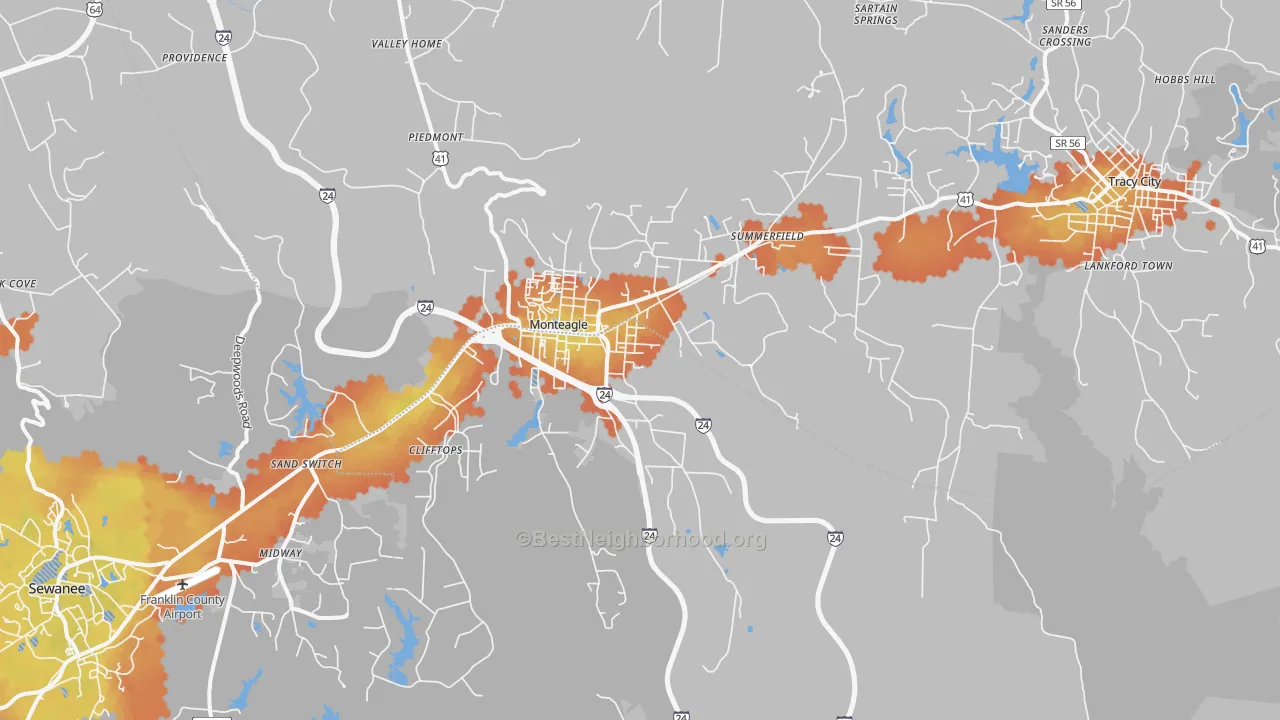 Bike Grade map of Monteagle, TN