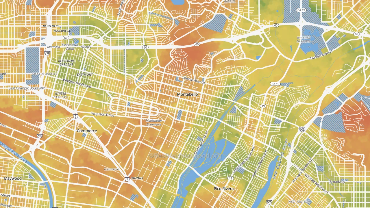 Bike Grade map of Montebello, CA