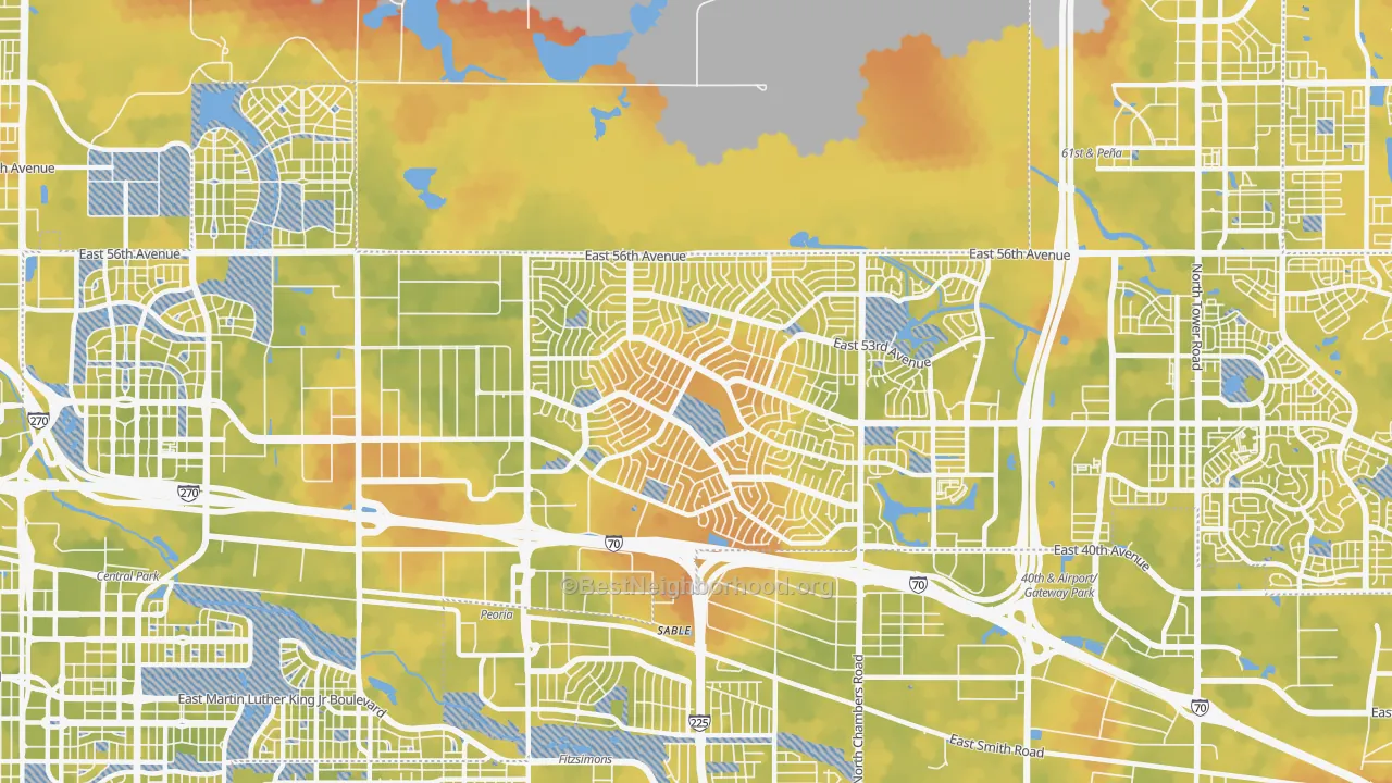 Bike Grade map of Montebello, Denver, CO