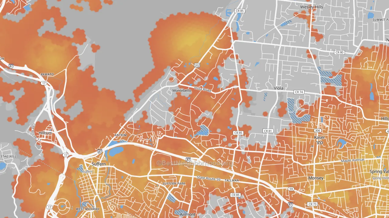 Bike Grade map of Montebello, NY